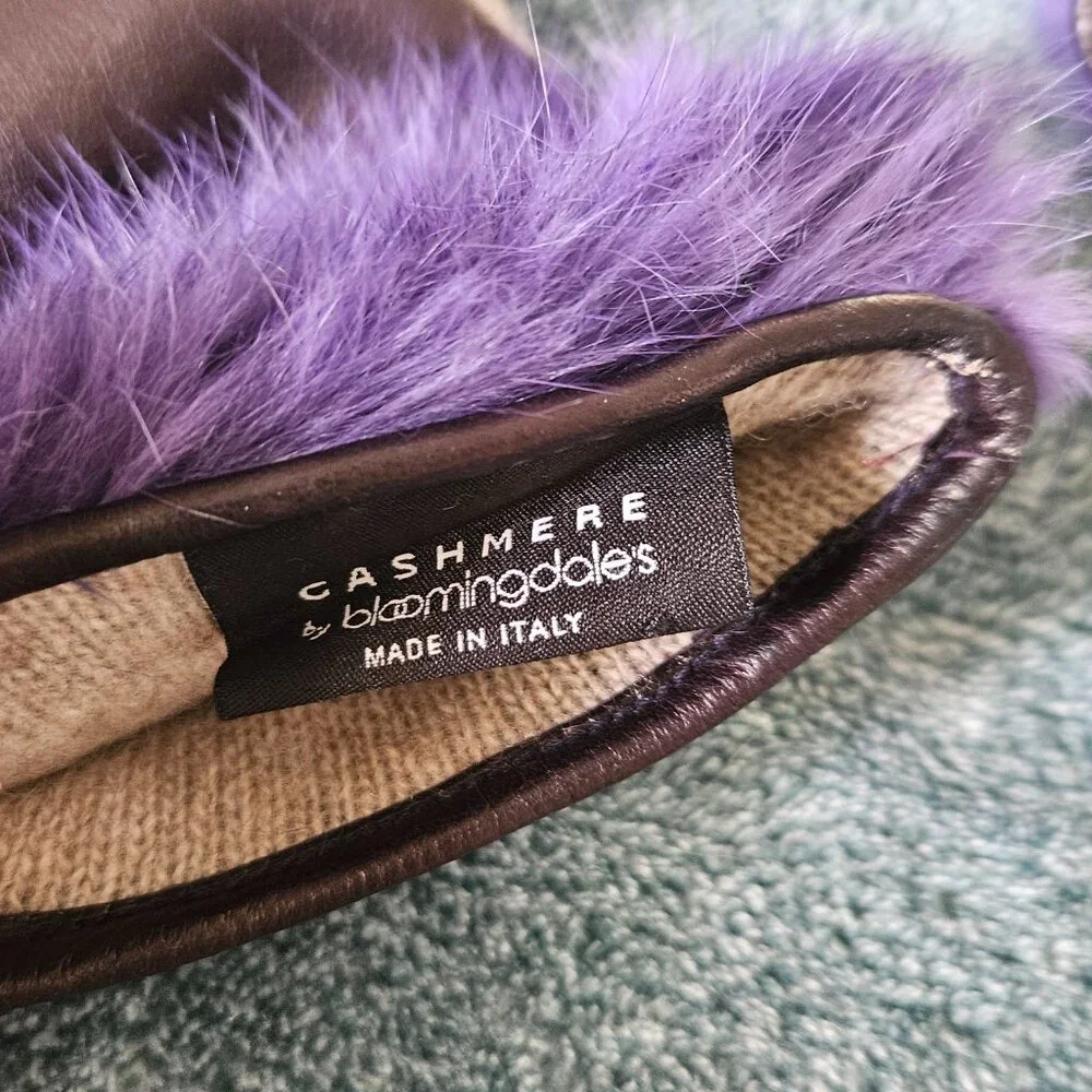Cashmere by Bloomingdale's Purple Leather Gloves w/fur trim - Picture 8 of 9